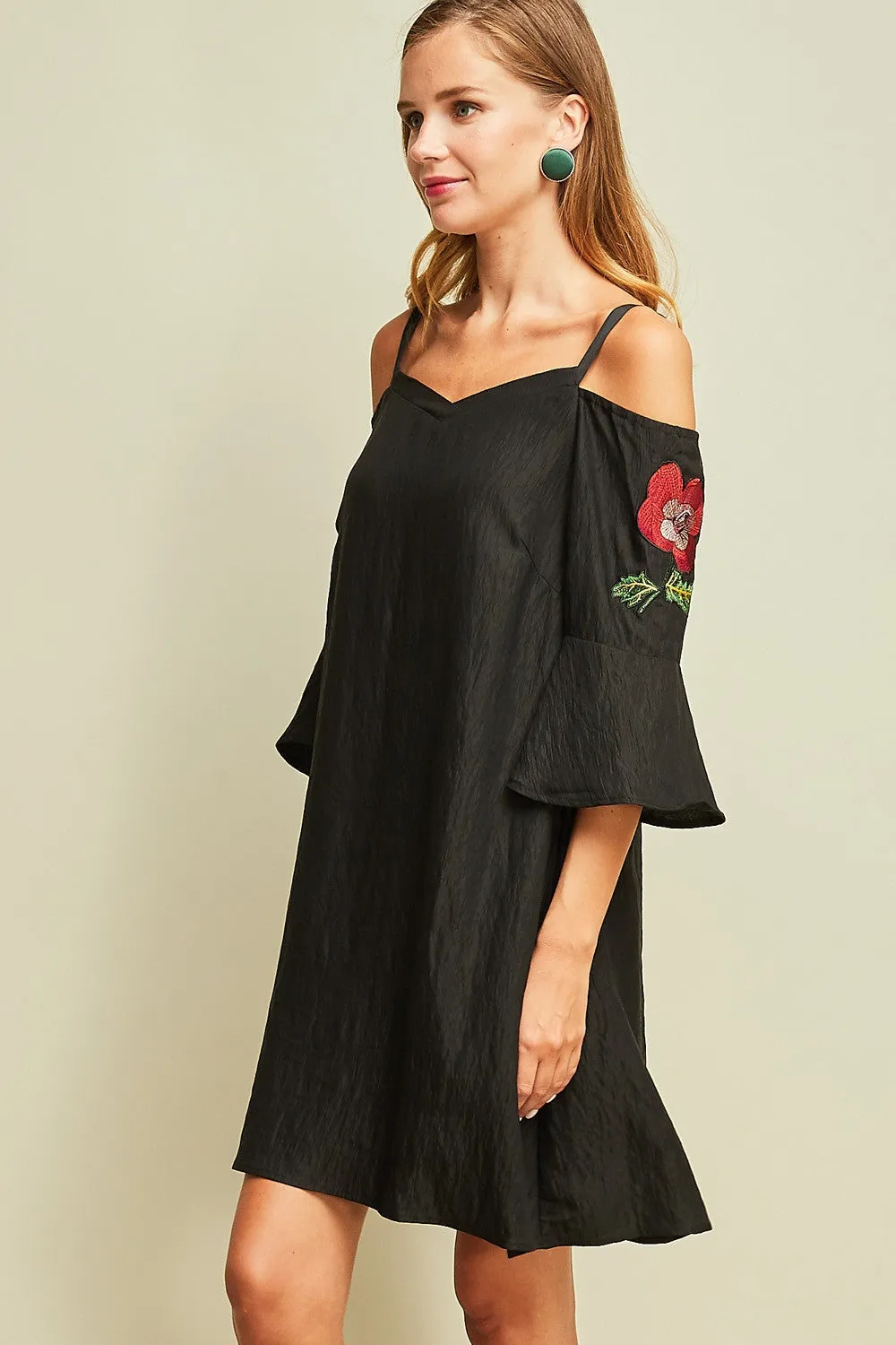 Back to Black Cold-Shoulder Rose Dress