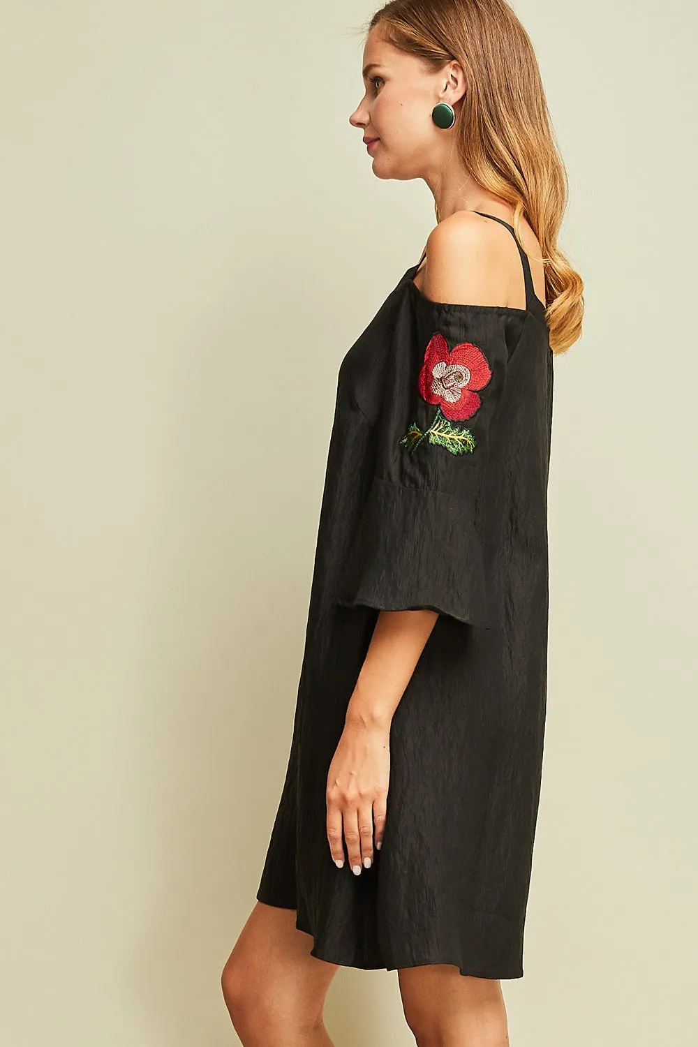 Back to Black Cold-Shoulder Rose Dress