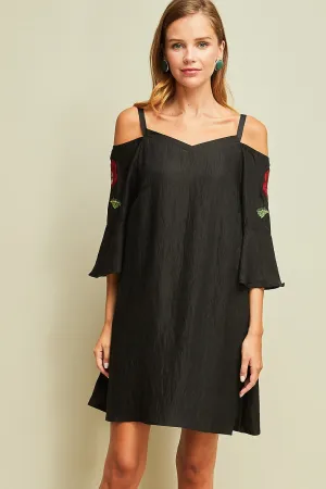 Back to Black Cold-Shoulder Rose Dress