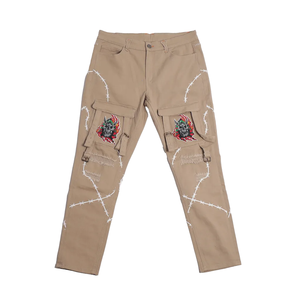 BARBED WIRE CARGO SKULL SKINNY DENIM