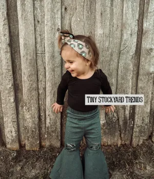 Barbie Pleated Denim Bell Bottoms - Dark Denim