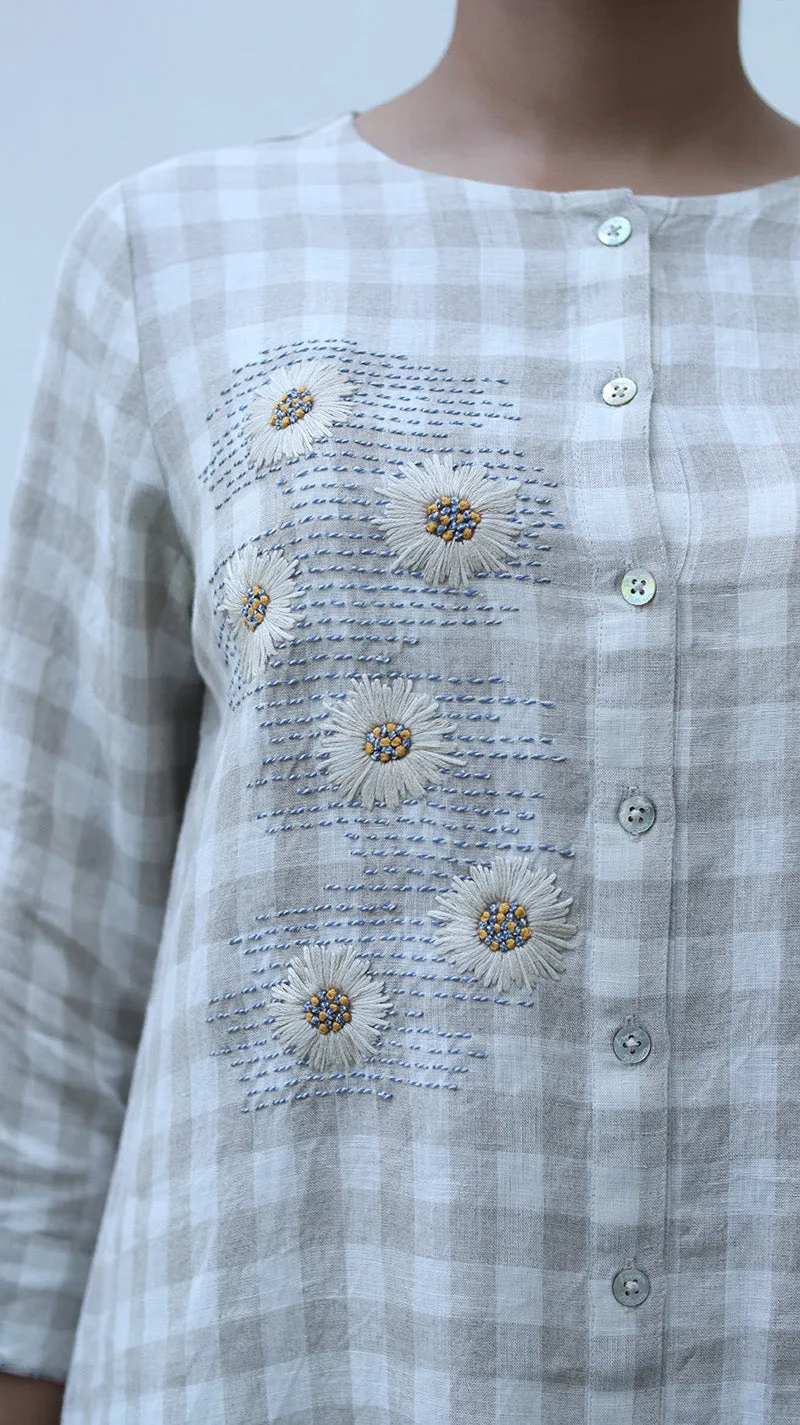 Beige Check Embroidered Lounge Tunic
