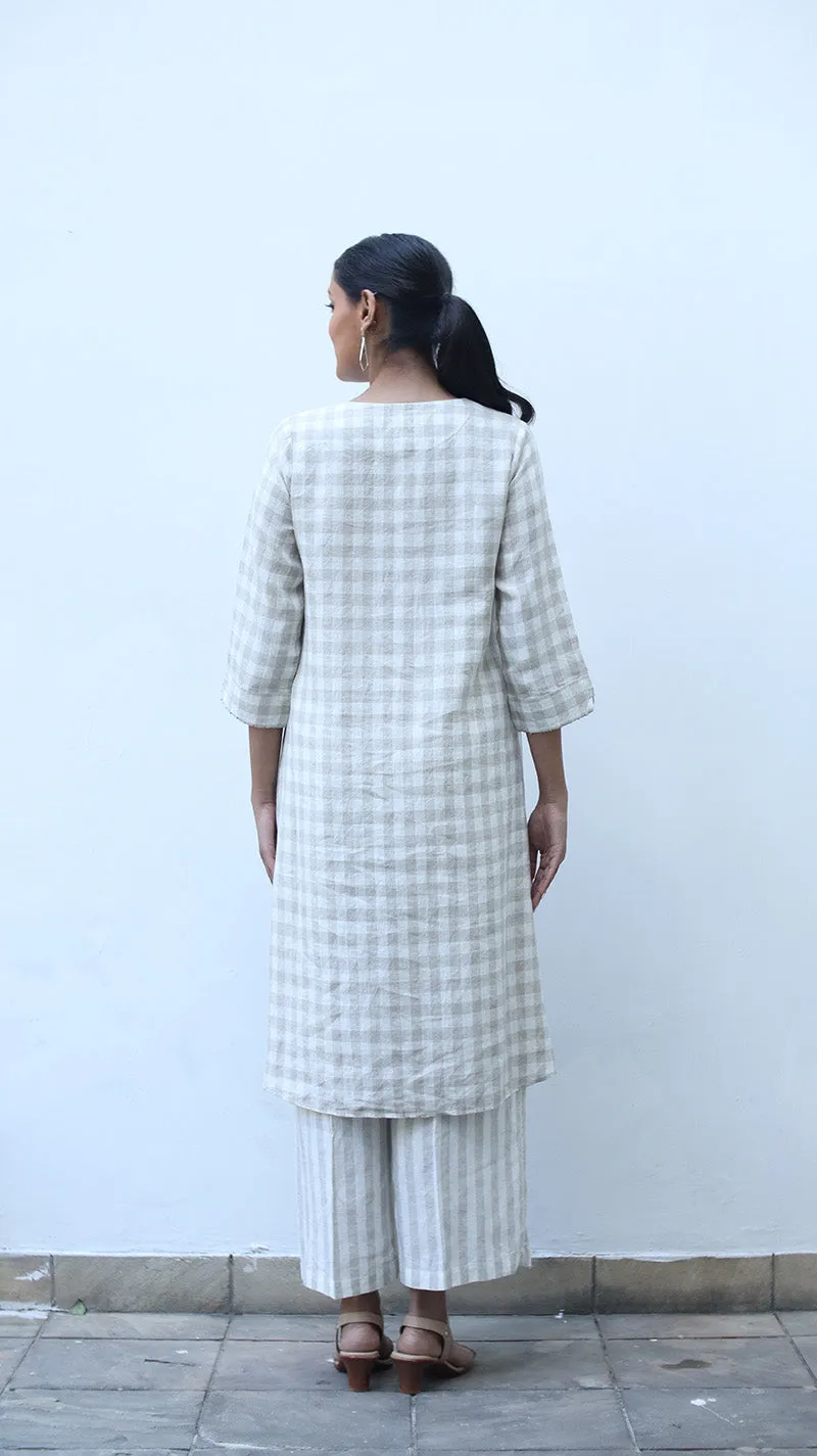 Beige Check Embroidered Lounge Tunic