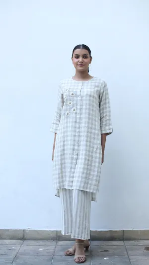 Beige Check Embroidered Lounge Tunic