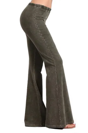 Bell Bottoms Yoga Pants Denim Colored Dark Moss Green