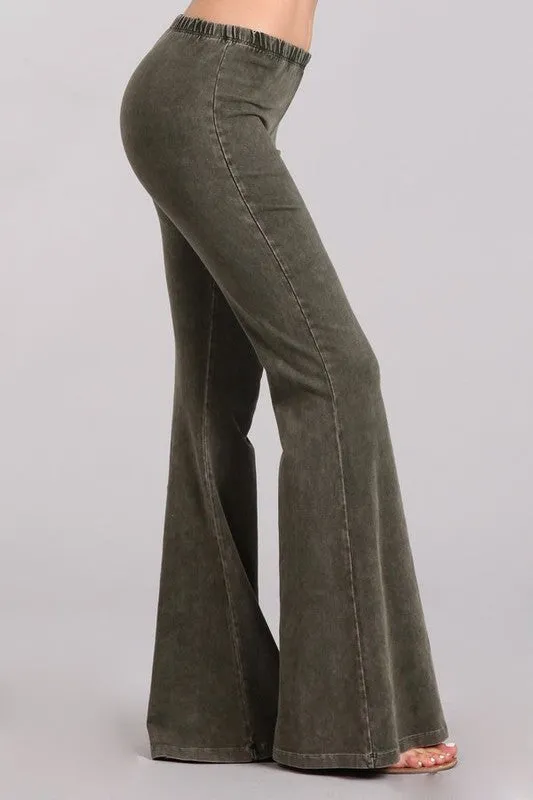 Bell Bottoms Yoga Pants Denim Colored Dark Moss Green