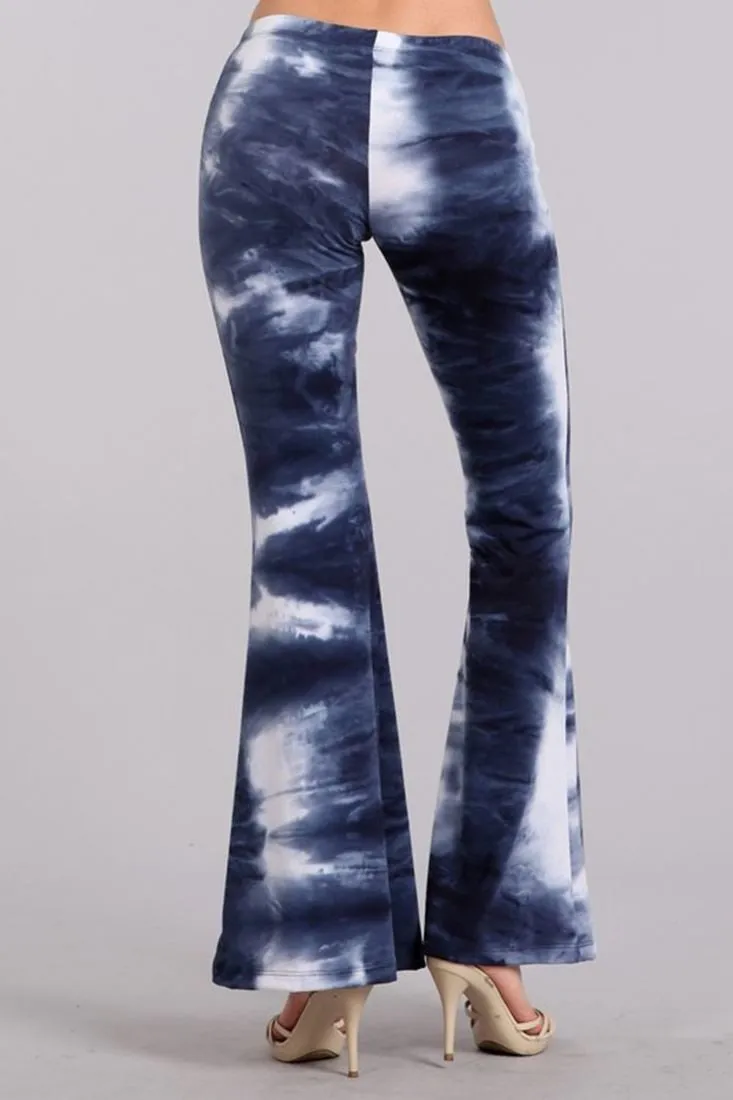 Bell Bottoms Yoga Stretch Pants Tie Dye 01 Blue White