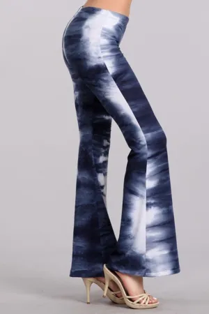 Bell Bottoms Yoga Stretch Pants Tie Dye 01 Blue White