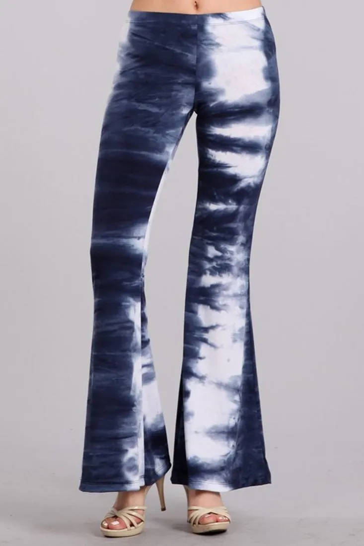 Bell Bottoms Yoga Stretch Pants Tie Dye 01 Blue White