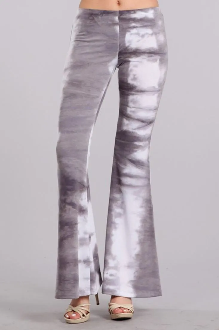 Bell Bottoms Yoga Stretch Pants Tie Dye 01 Gray White