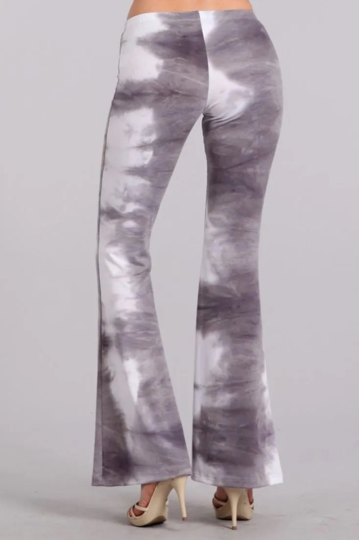 Bell Bottoms Yoga Stretch Pants Tie Dye 01 Gray White