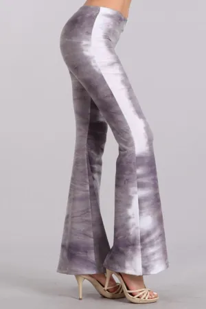 Bell Bottoms Yoga Stretch Pants Tie Dye 01 Gray White