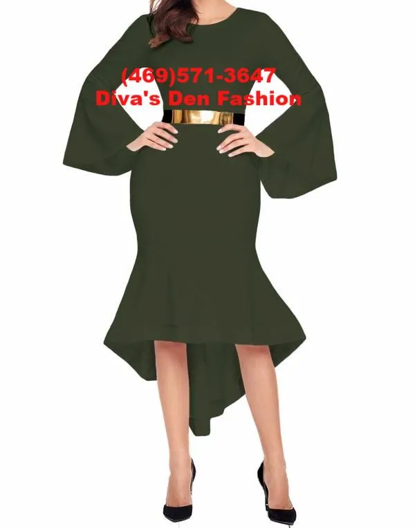 Bell Sleeve Belted Dress