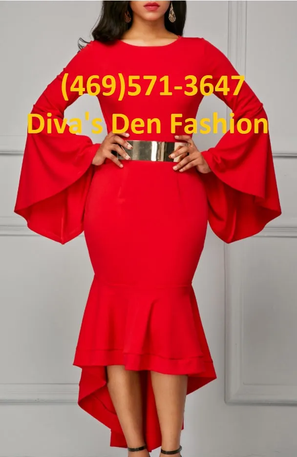 Bell Sleeve Belted Dress