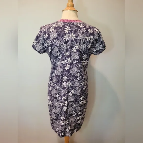 Bella Tu Blue &amp; White Beaded Embroidered Tassle Tunic Dress SZ S