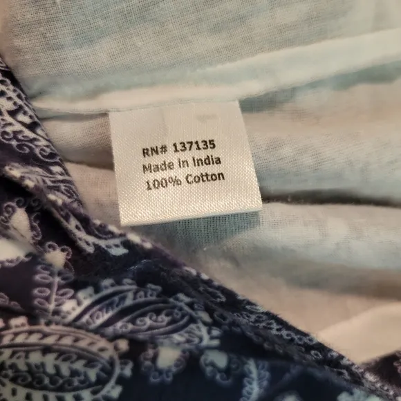 Bella Tu Blue &amp; White Beaded Embroidered Tassle Tunic Dress SZ S