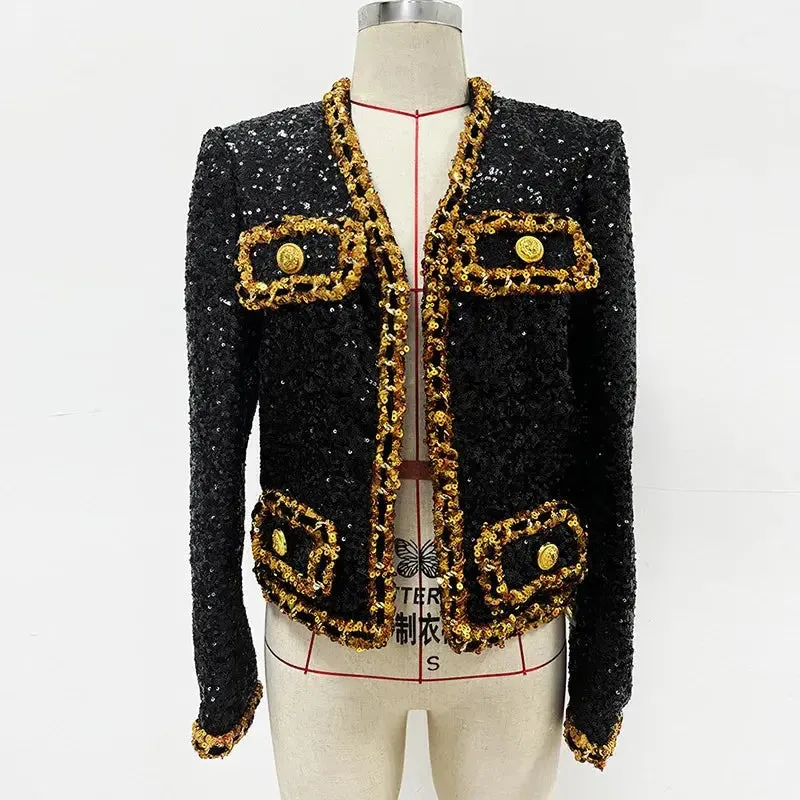 Black and Gold Sequins Short Jacket
