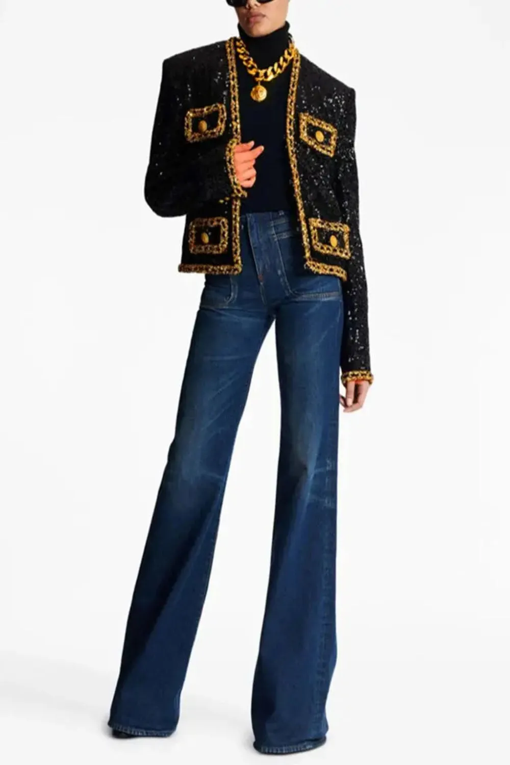 Black and Gold Sequins Short Jacket