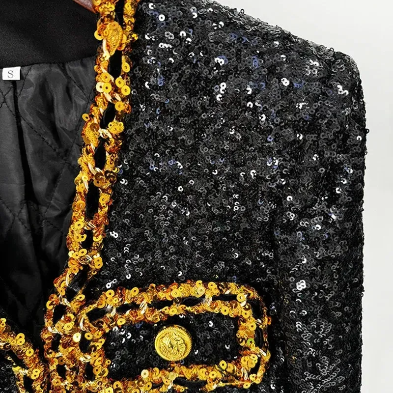 Black and Gold Sequins Short Jacket