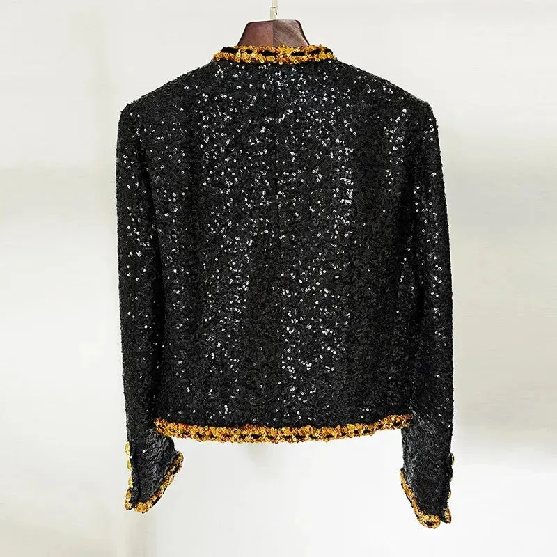 Black and Gold Sequins Short Jacket