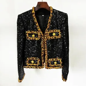 Black and Gold Sequins Short Jacket