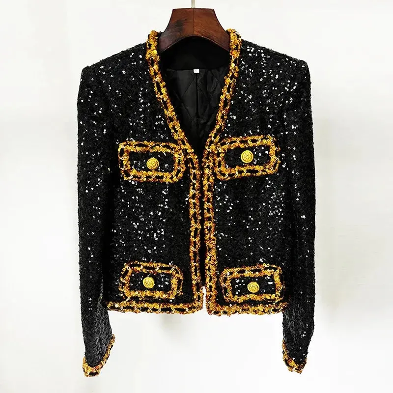 Black and Gold Sequins Short Jacket