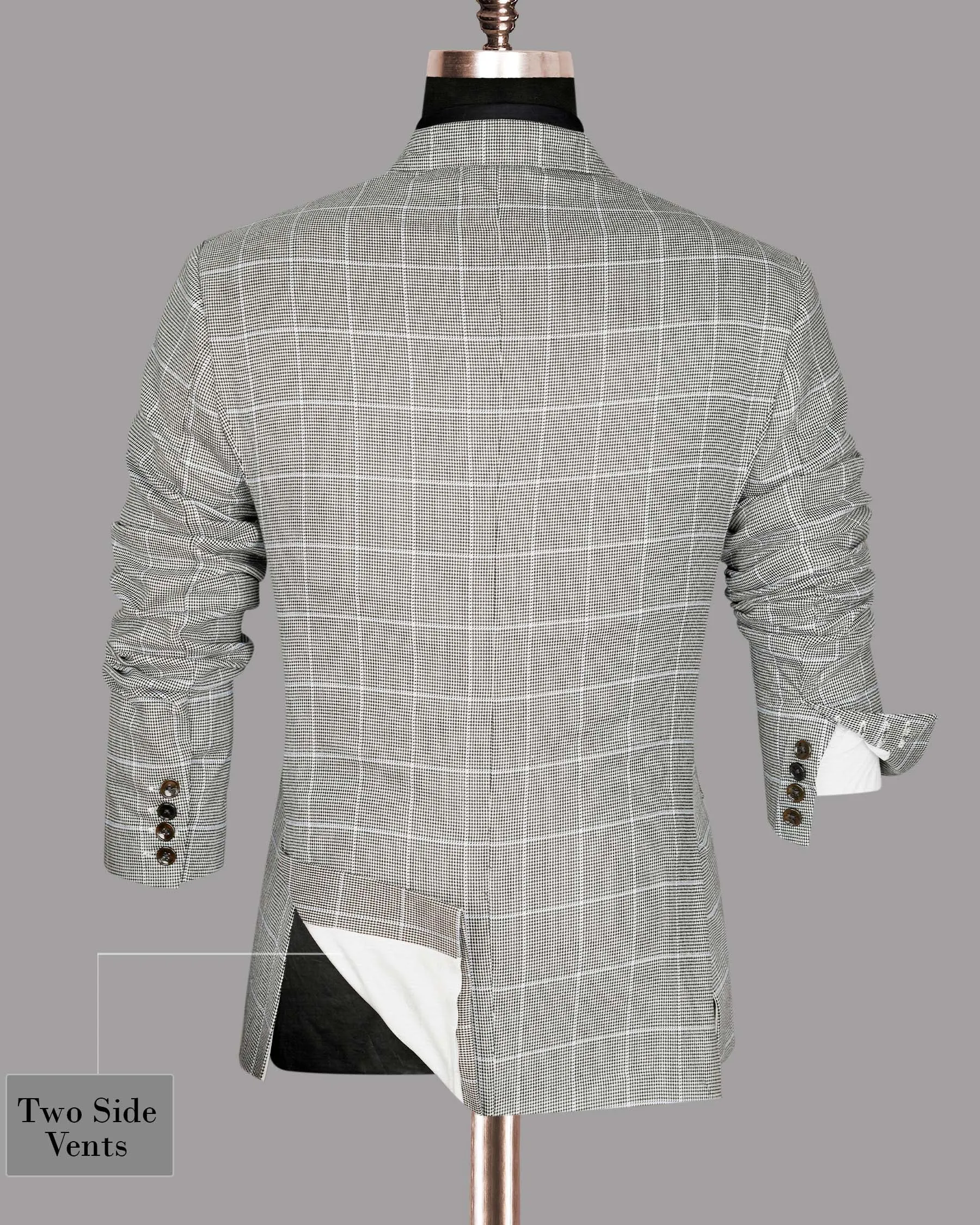 Black and White Houndstooth Windowpane Stretchable Double Breasted Blazer