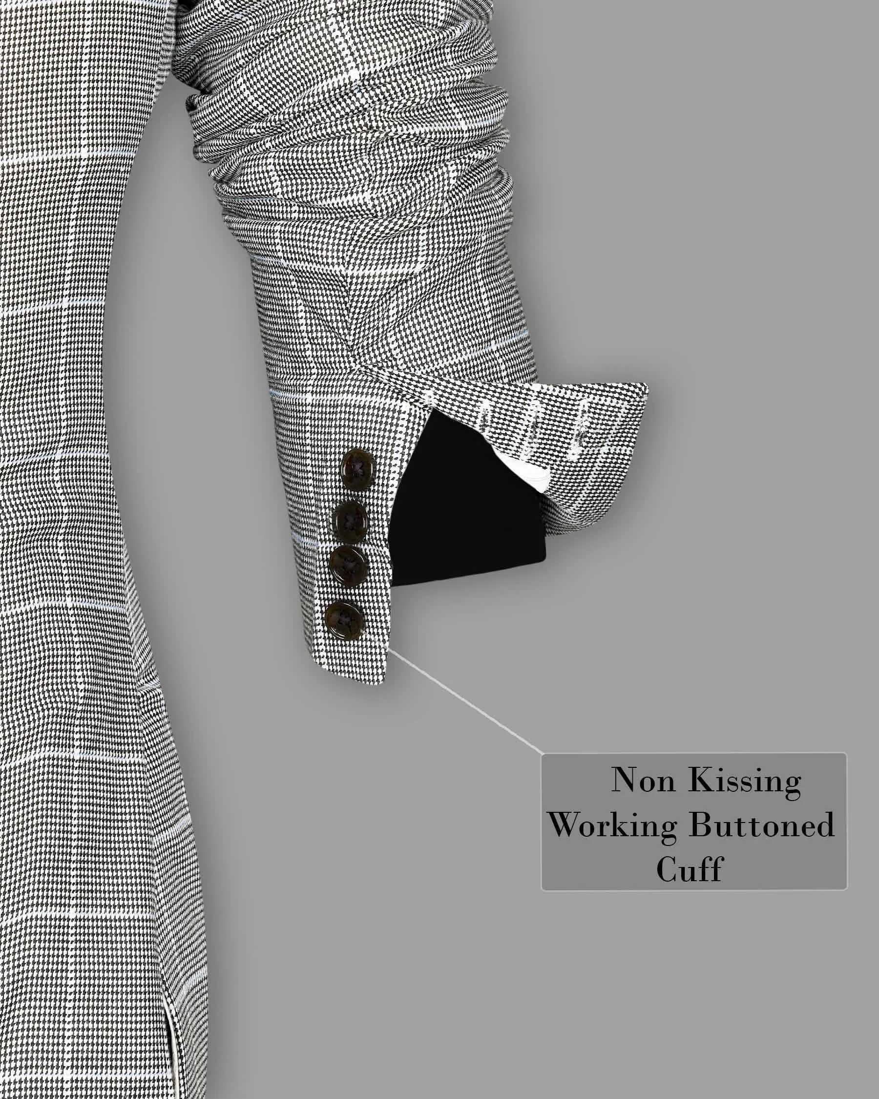 Black and White Houndstooth Windowpane Stretchable Double Breasted Blazer