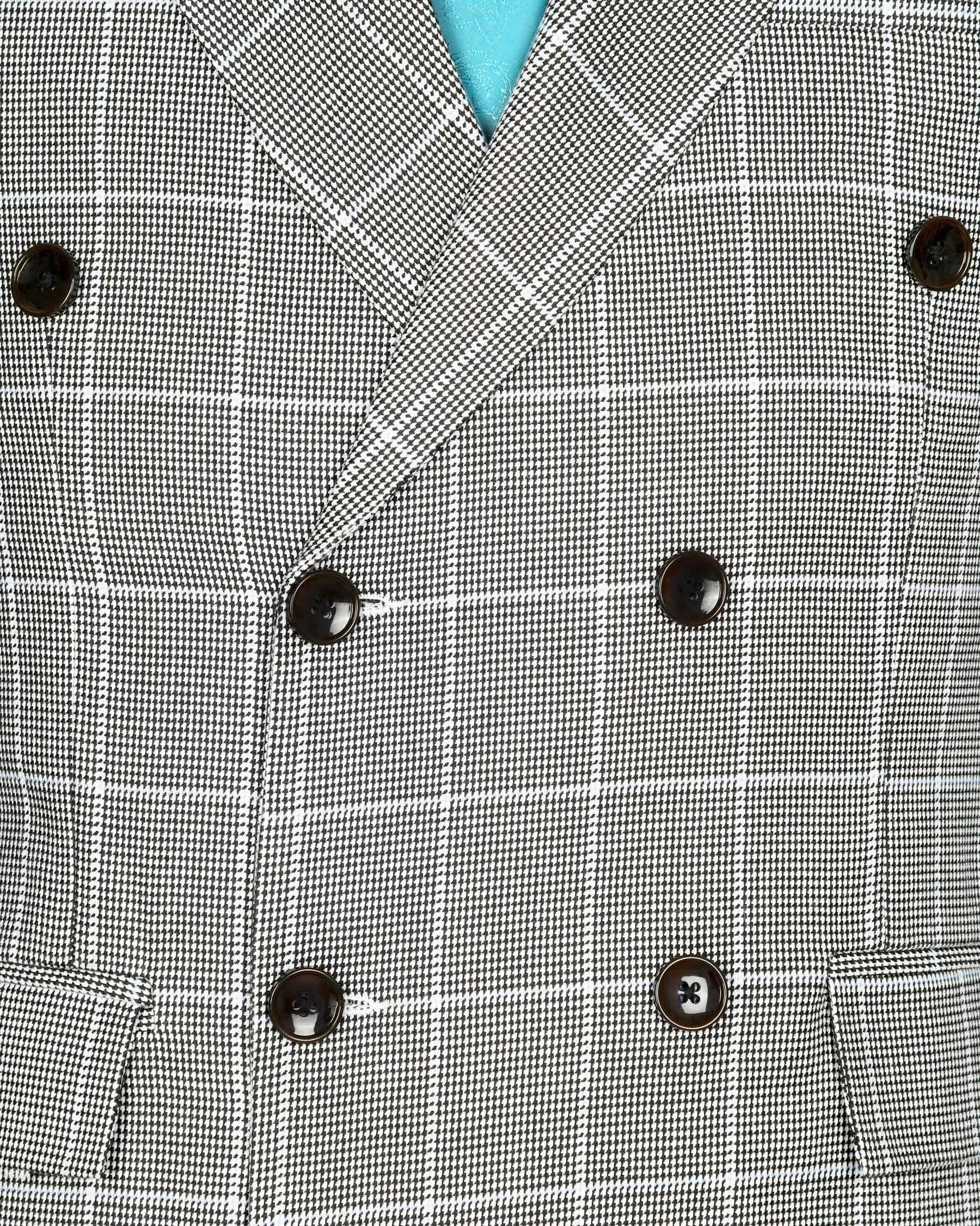 Black and White Houndstooth Windowpane Stretchable Double Breasted Blazer