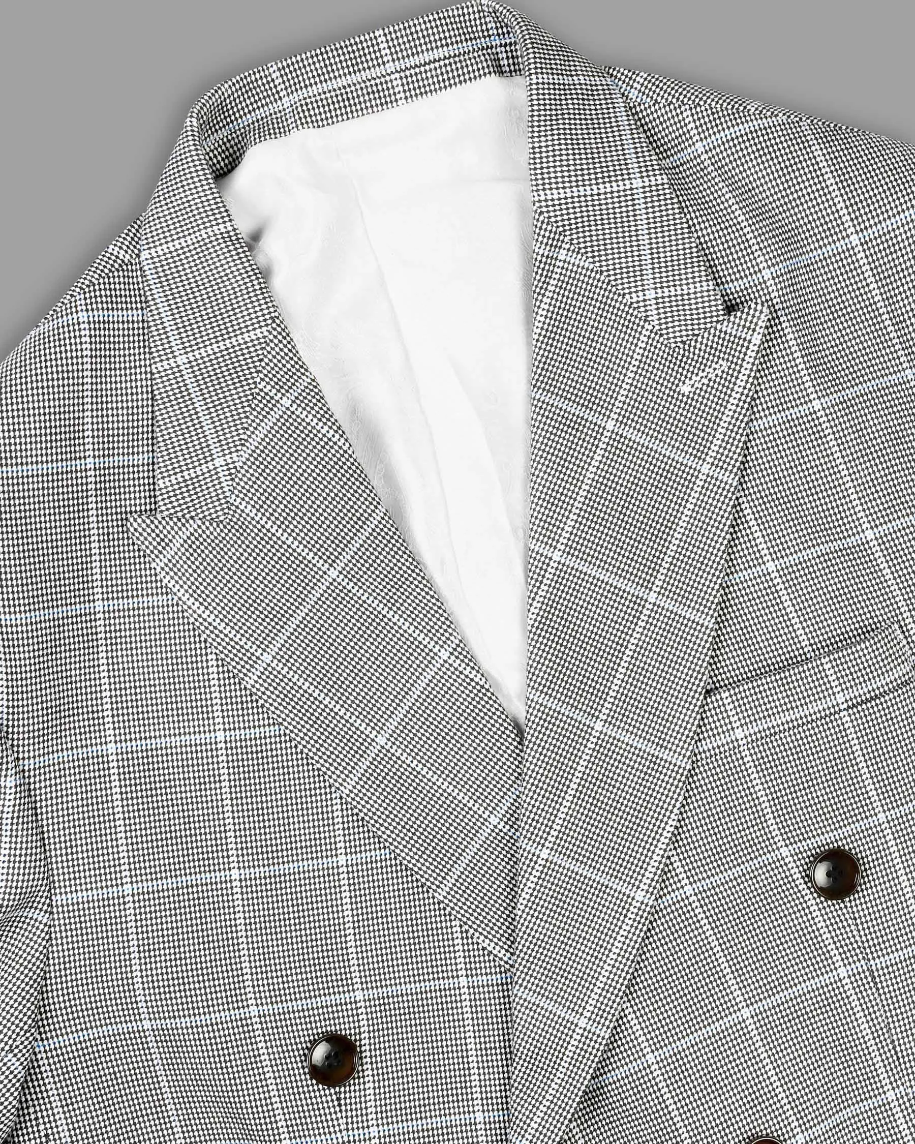 Black and White Houndstooth Windowpane Stretchable Double Breasted Blazer