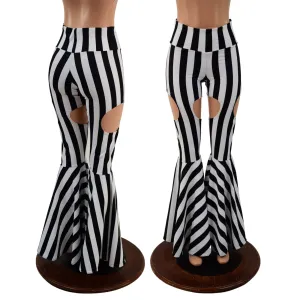 Black and White Striped Garter Style Bell Bottoms