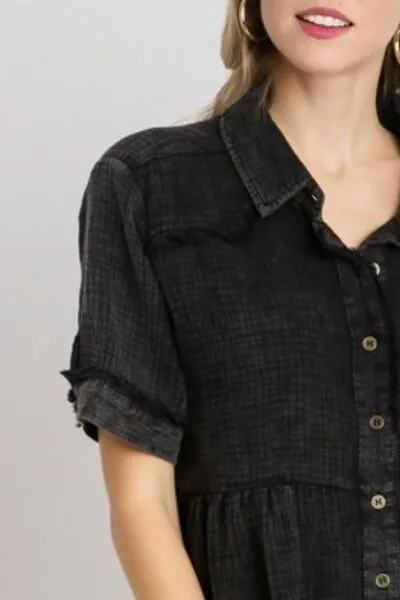 Black Cotton Gauze Button Front Shirt