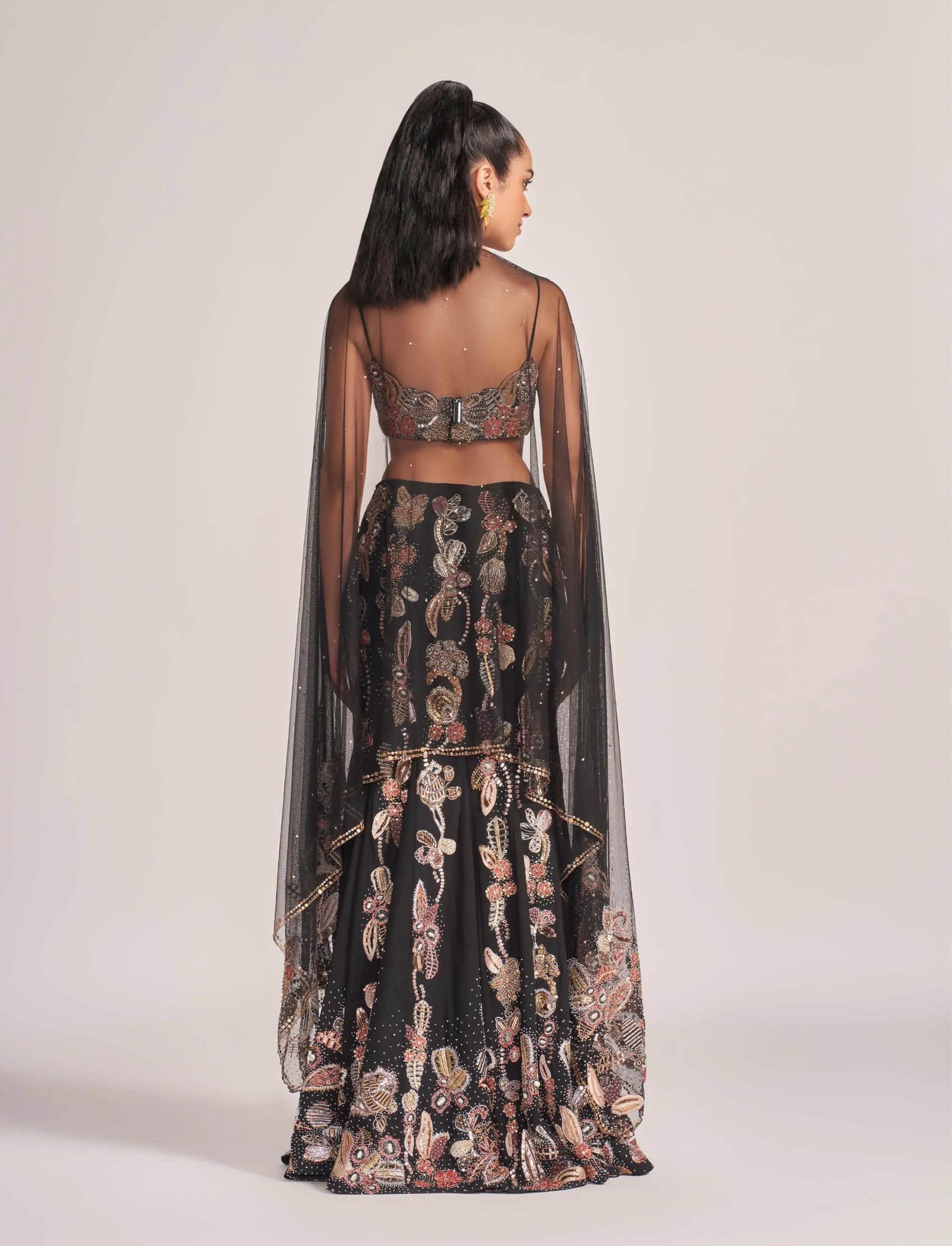 Black embroidered lehenga set