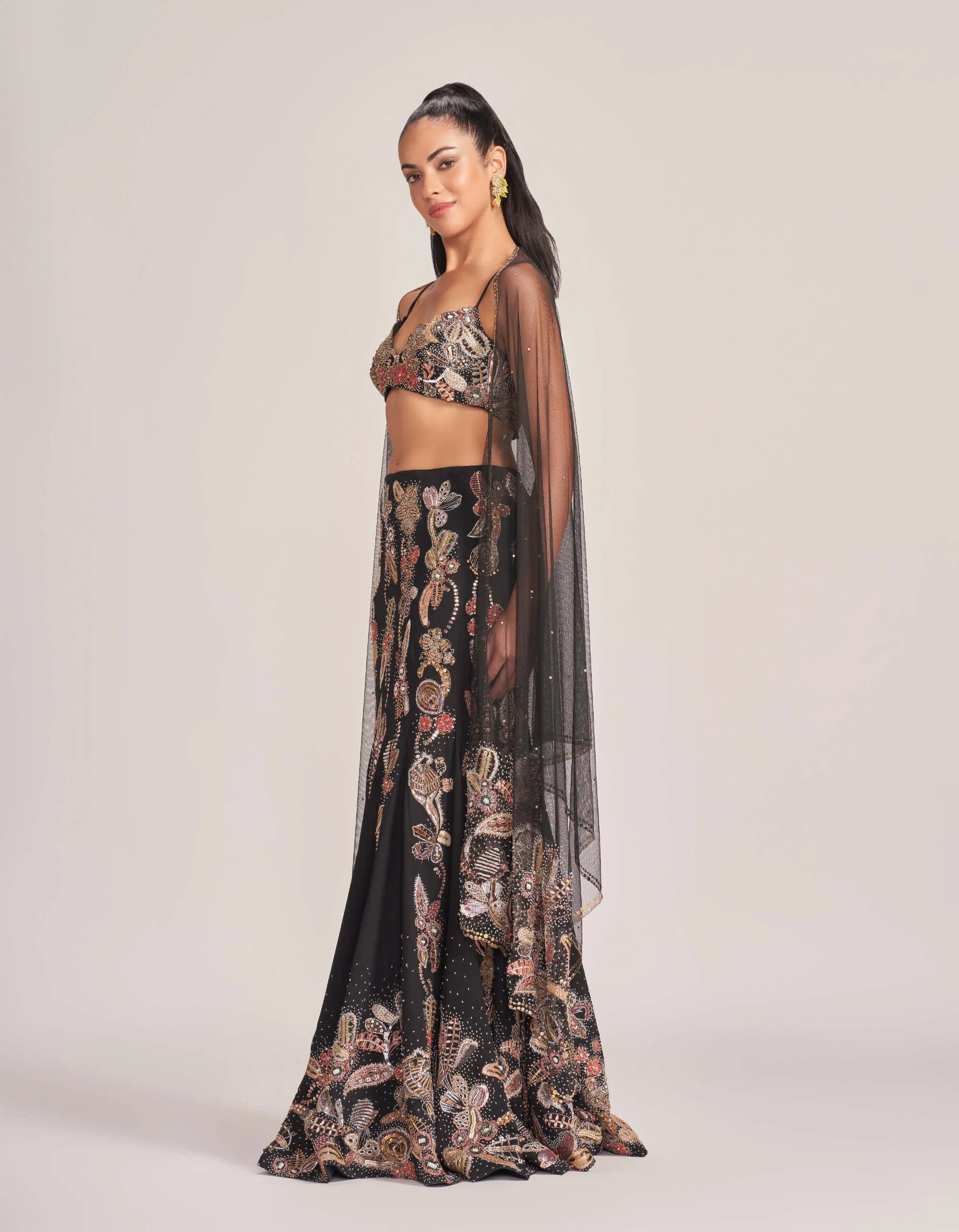 Black embroidered lehenga set