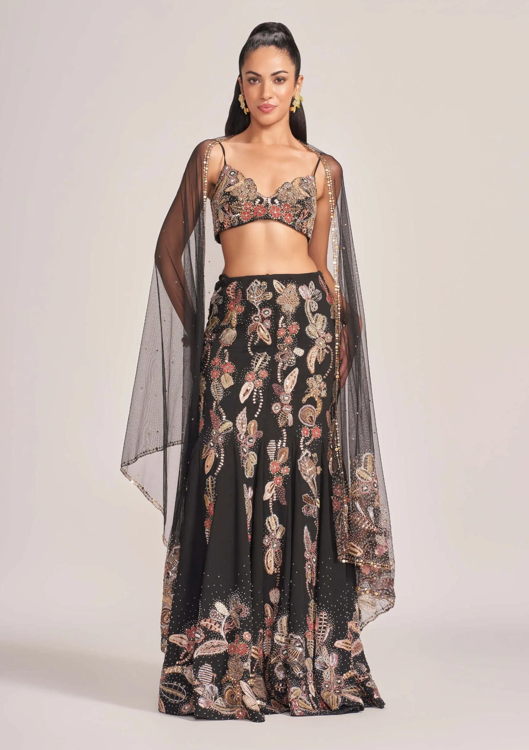 Black embroidered lehenga set