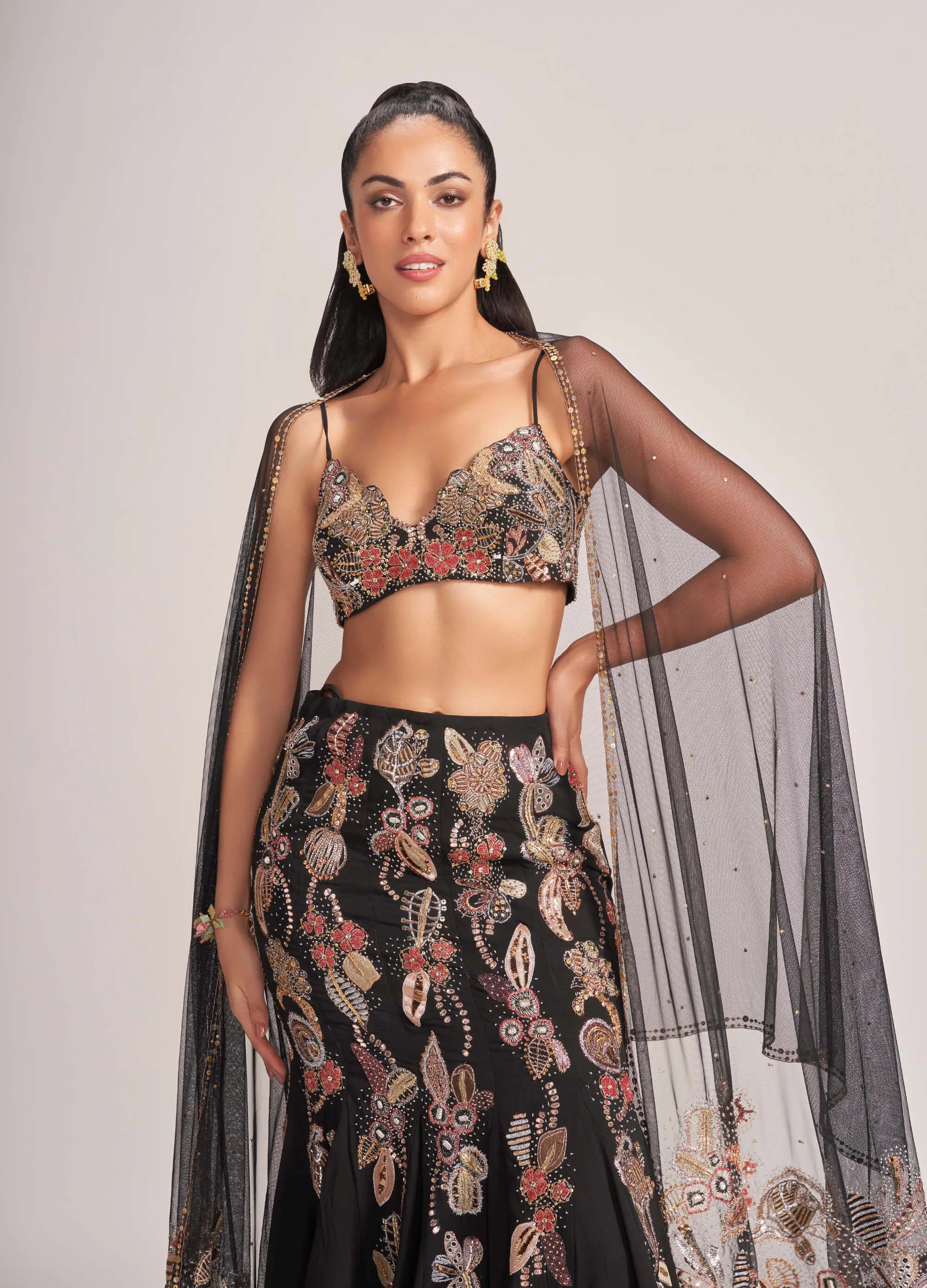 Black embroidered lehenga set