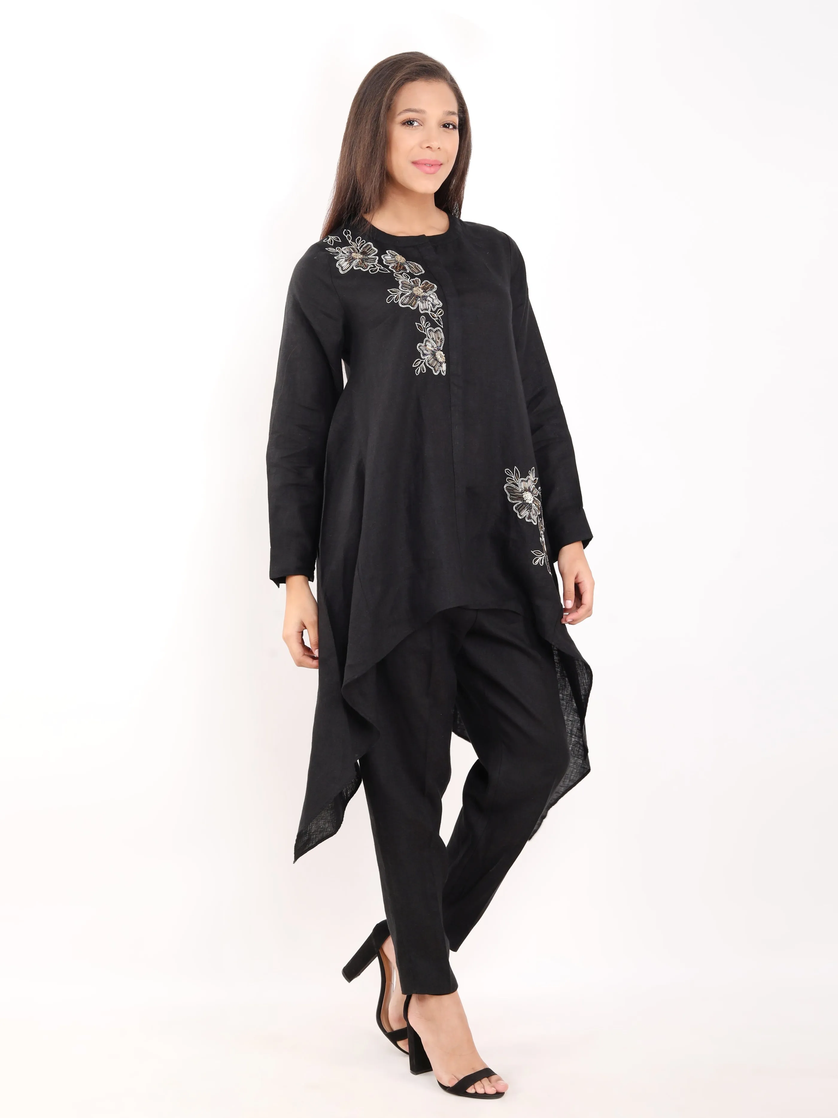 Black Nalki Embroidered High Low Tunic