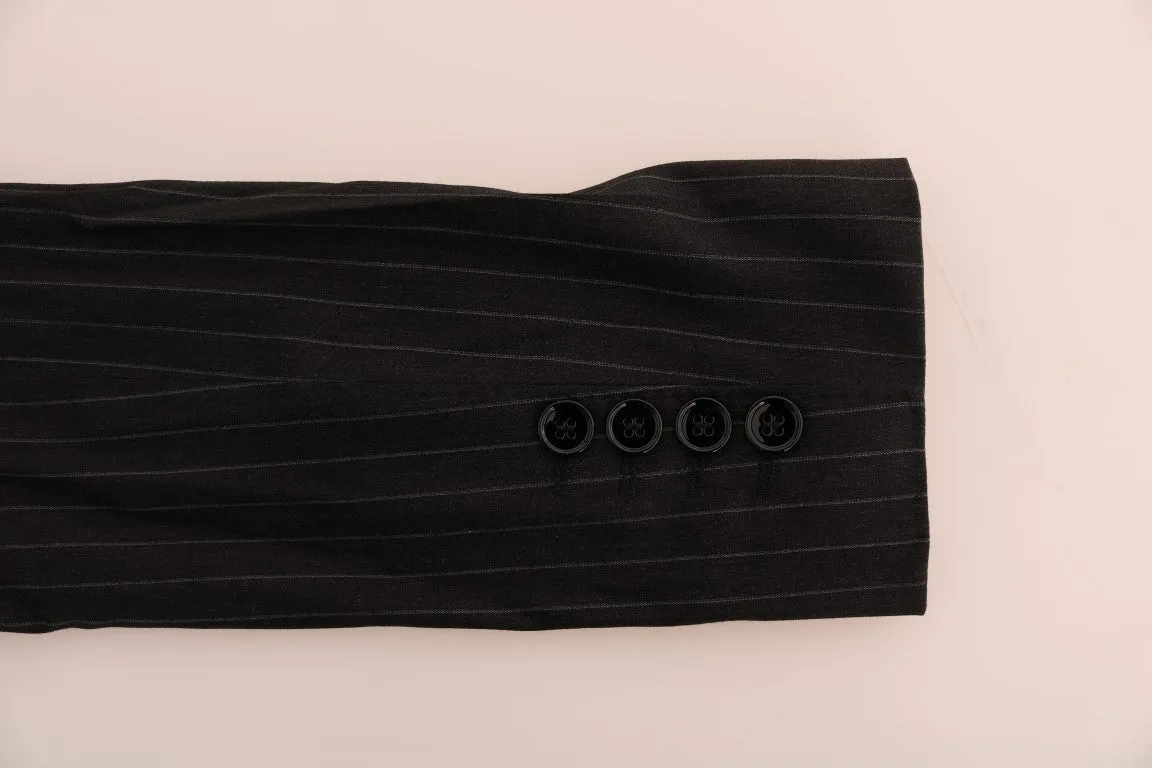 Black Striped Wool Blazer Jacket