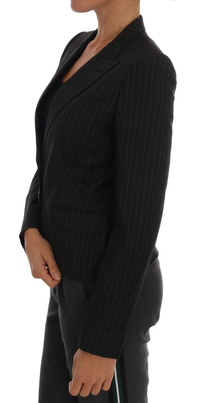 Black Striped Wool Blazer Jacket