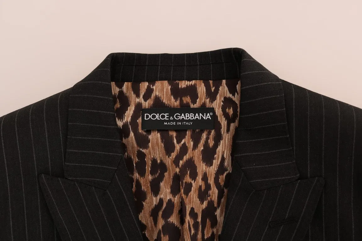 Black Striped Wool Blazer Jacket
