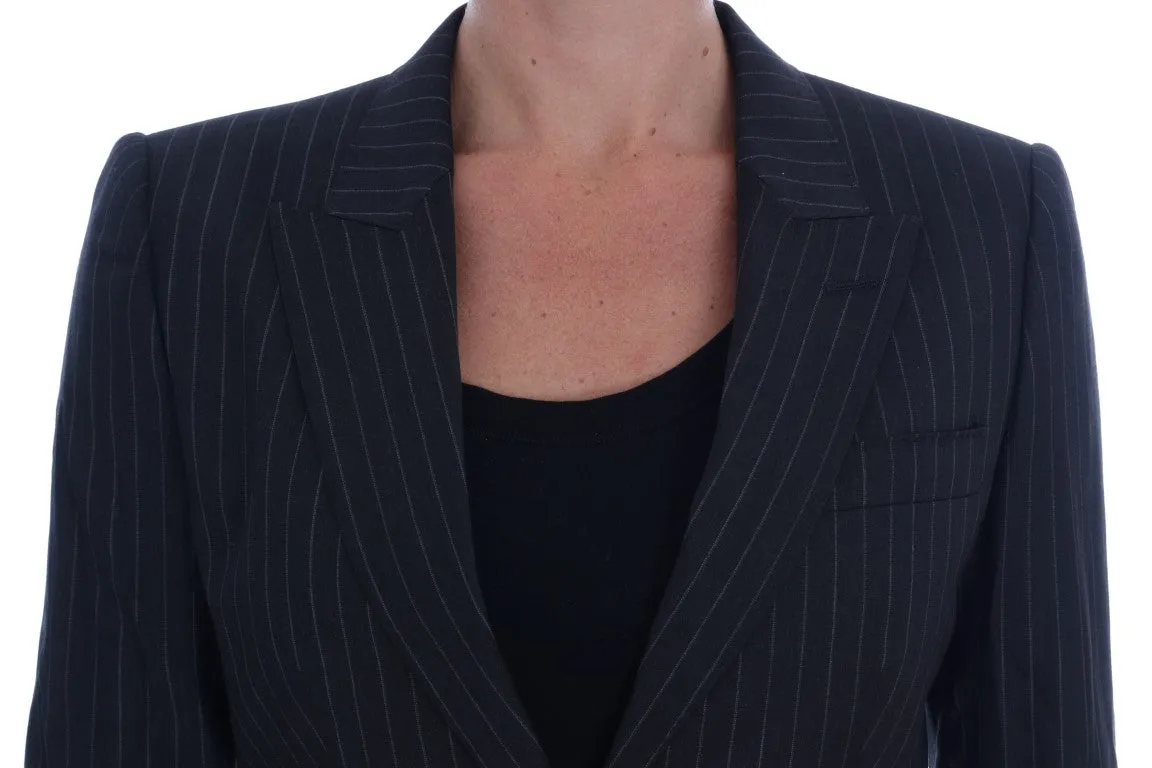 Black Striped Wool Blazer Jacket