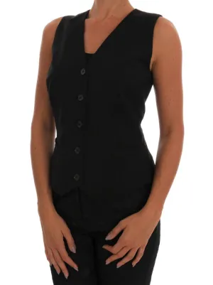 Black Wool Leopard Pattern Vest