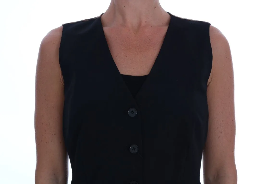 Black Wool Leopard Pattern Vest