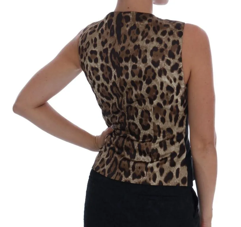 Black Wool Leopard Pattern Vest