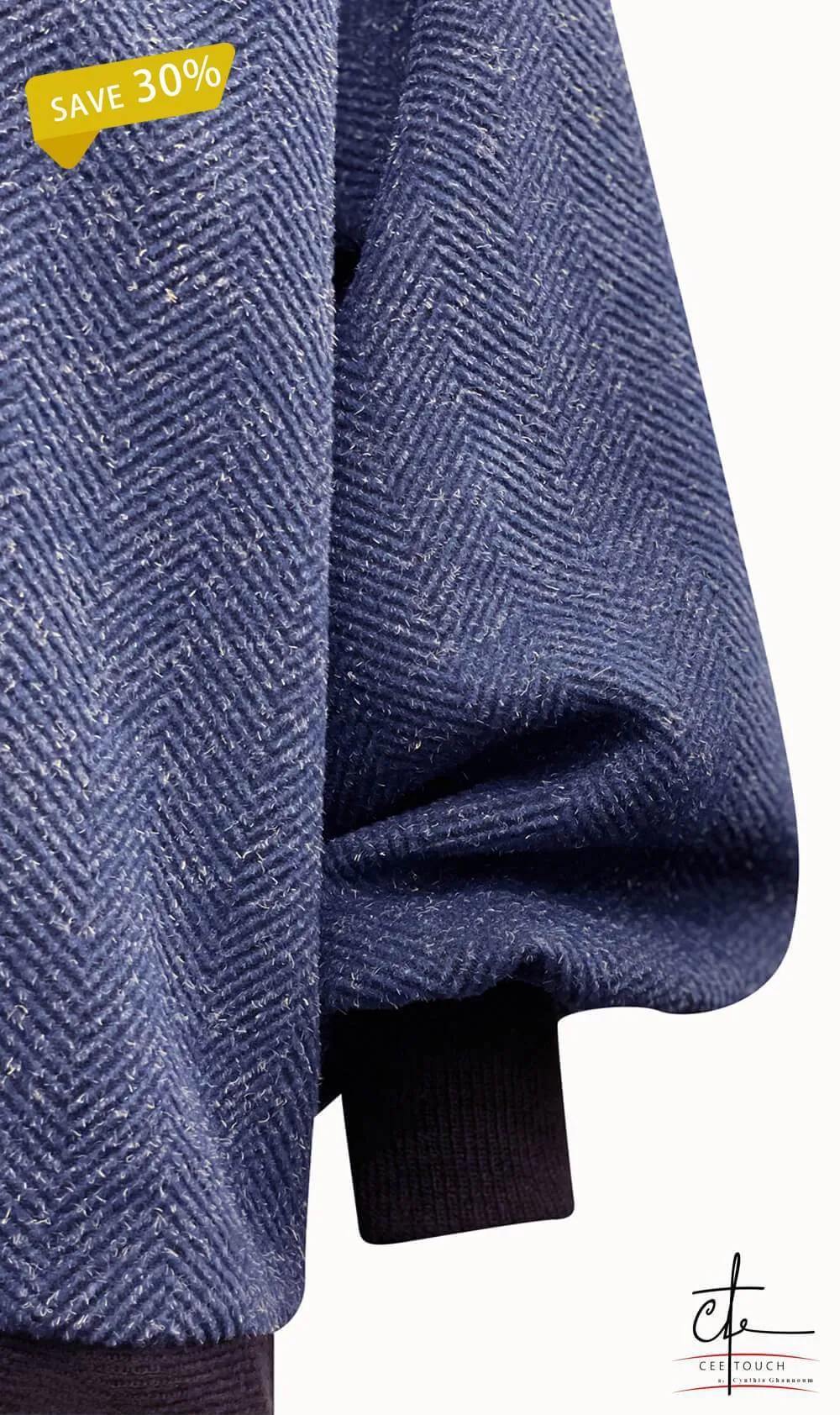Blue and Black Volume Sleeve Wool Jacket