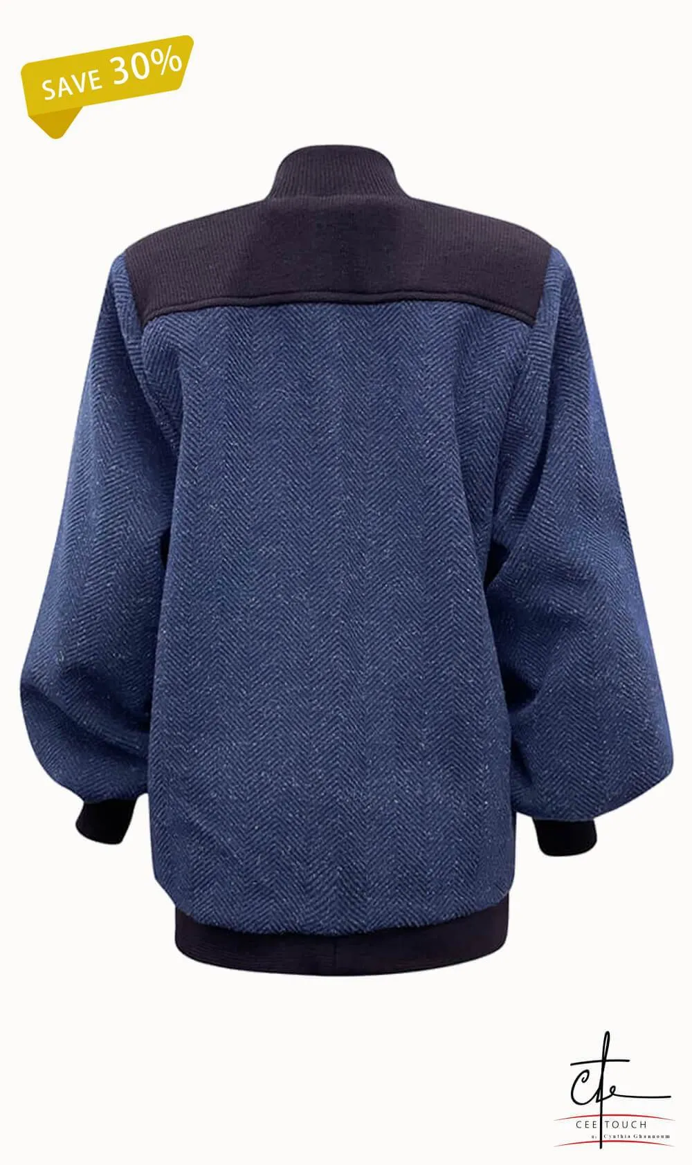 Blue and Black Volume Sleeve Wool Jacket