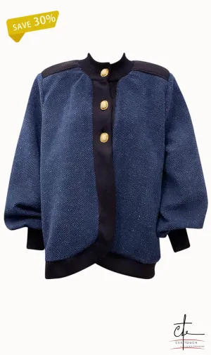 Blue and Black Volume Sleeve Wool Jacket