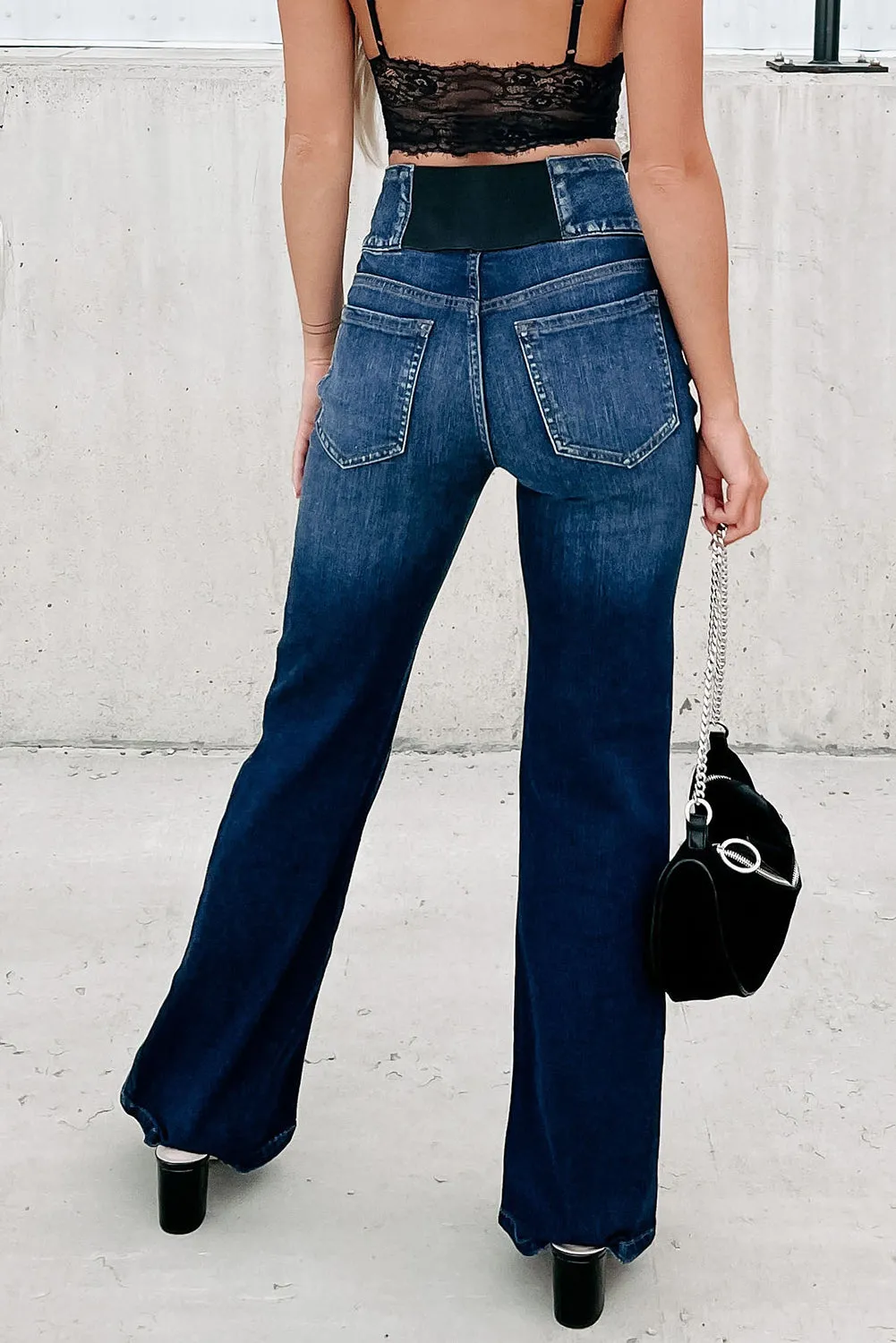 Blue Button High Waisted Flare Bottom Jeans