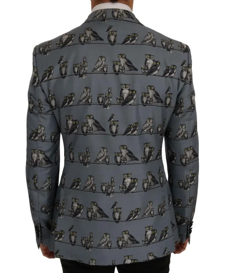 Blue Owl Print Slim Fit Blazer Jacket