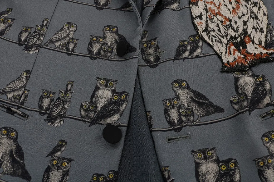Blue Owl Print Slim Fit Blazer Jacket